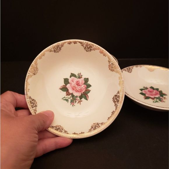 American Rose Dessert Fruit Bowls Small Paden City Pink Roses Gold Vintage Lot 3 - Picture 5 of 10